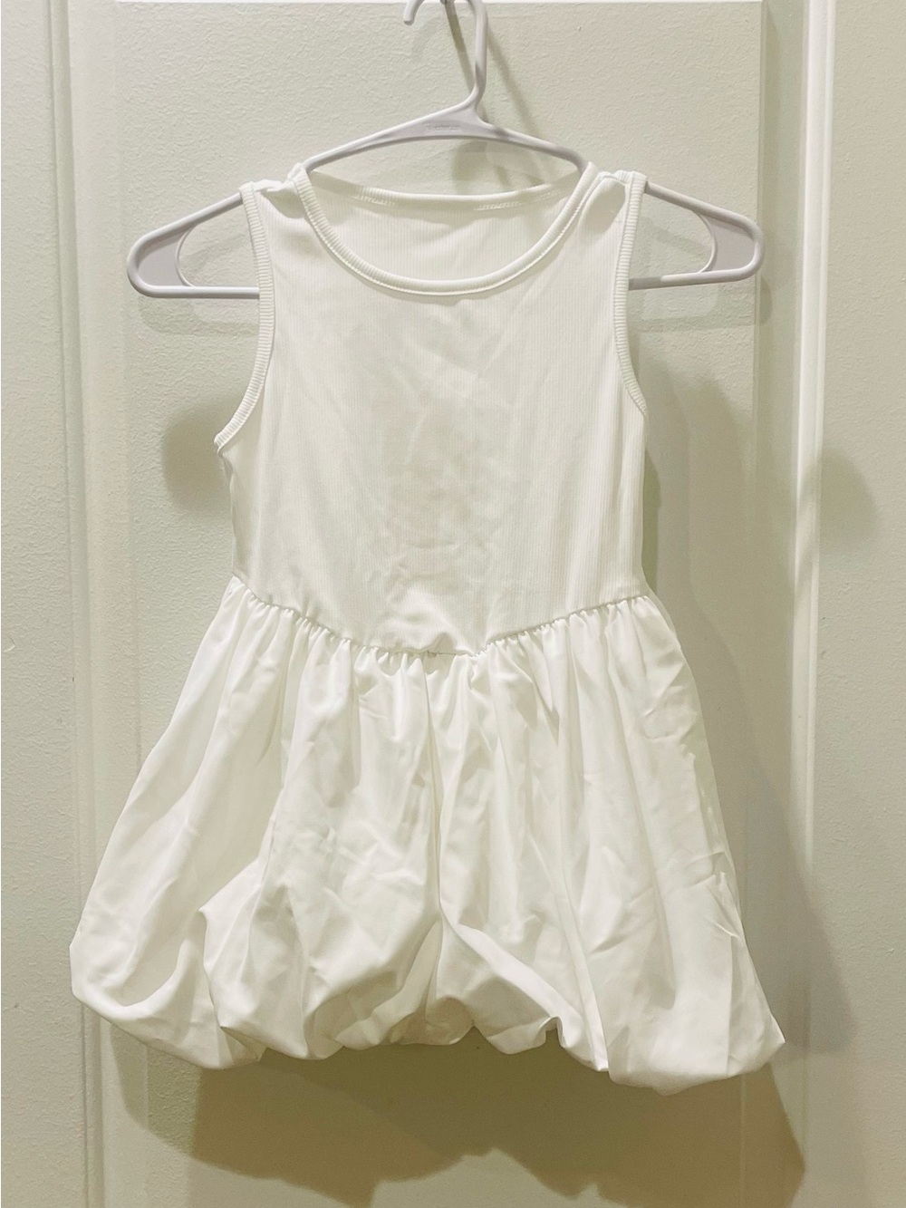 Girls White Bubble Hem Tank Dress